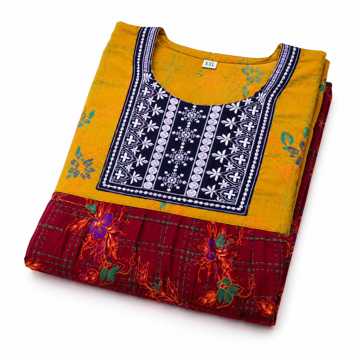VL Shopping Women's Pure Cotton Full Length Nighty | Royal Box Mirror Work Embroidery Model | Back Side Rope | Soft & Comfortable | XXL | Length 53 Inches - Image 2