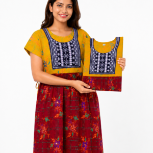 VL Shopping Women's Pure Cotton Full Length Nighty | Royal Box Mirror Work Embroidery Model | Back Side Rope | Soft & Comfortable | XXL | Length 53 Inches