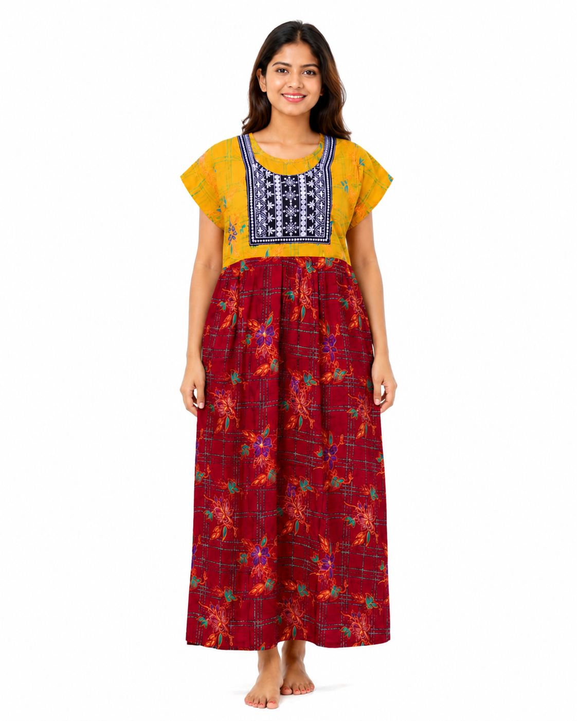 VL Shopping Women's Pure Cotton Full Length Nighty | Royal Box Mirror Work Embroidery Model | Back Side Rope | Soft & Comfortable | XXL | Length 53 Inches - Image 4