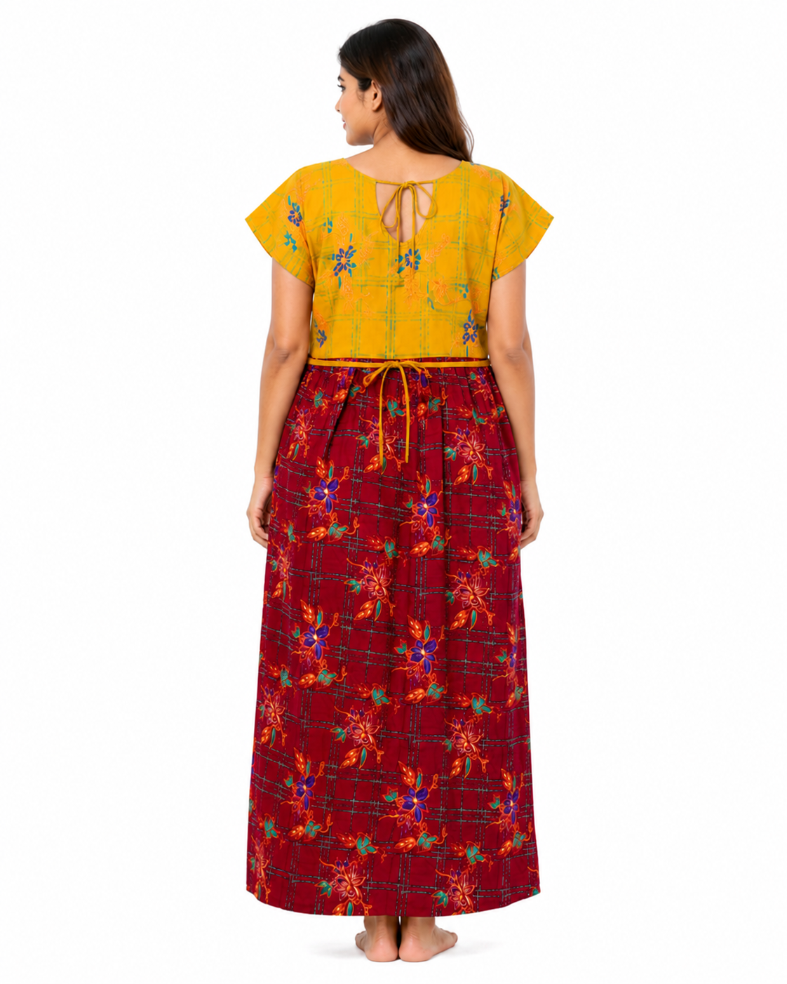 VL Shopping Women's Pure Cotton Full Length Nighty | Royal Box Mirror Work Embroidery Model | Back Side Rope | Soft & Comfortable | XXL | Length 53 Inches - Image 5