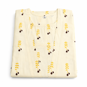 VL Shopping Women's Premium Pure Cotton Frock Nighty | Soft & Breathable | Back Rope | Side Pocket | Side Overlock Stitch | XXL | Length 49-50 Inches | Cream Yellow Print